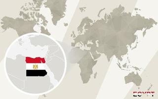 zoom sur la carte et le drapeau de l'égypte. carte du monde. vecteur