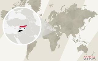 zoom sur la carte et le drapeau de la syrie. carte du monde. vecteur