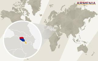 zoom sur la carte et le drapeau de l'arménie. carte du monde. vecteur