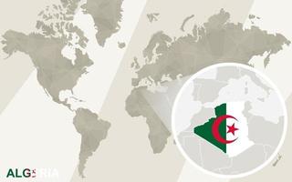 zoom sur la carte et le drapeau de l'algérie. carte du monde. vecteur
