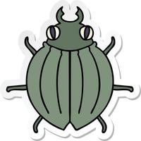 autocollant d'un scarabée de dessin animé dessiné à la main excentrique vecteur