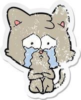 autocollant en détresse d'un dessin animé de chat qui pleure vecteur