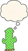 cactus de dessin animé et bulle de pensée dans le style de la bande dessinée vecteur