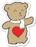 autocollant d'un ours en peluche dessin animé avec coeur d'amour vecteur