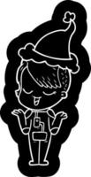 icône de dessin animé heureux d'une fille en combinaison spatiale portant un bonnet de noel vecteur