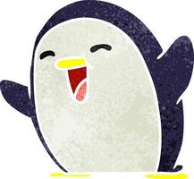 kawaii de dessin animé rétro d'un pingouin mignon vecteur