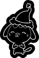 icône de dessin animé heureux d'un chien portant un bonnet de noel vecteur