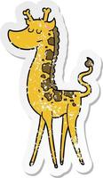 autocollant en détresse d'une girafe de dessin animé vecteur