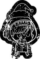 icône de dessin animé en détresse d'une femme astronaute portant un bonnet de noel vecteur