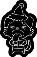 icône de dessin animé d'un chien avec un cadeau de noël portant un bonnet de noel vecteur