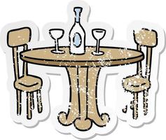 autocollant en détresse dessin animé doodle table de dîner et boissons vecteur