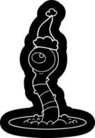 icône de dessin animé d'un monstre extraterrestre des marais portant un bonnet de Noel vecteur