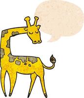 dessin animé girafe et bulle de dialogue dans un style texturé rétro vecteur