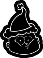 icône de dessin animé d'un homme chauve curieux portant un bonnet de noel vecteur