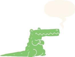 crocodile de dessin animé et bulle de dialogue dans un style rétro vecteur