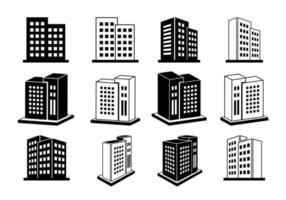 ensemble d'icônes de bâtiment et d'entreprise, vecteur de banque et de bureau en perspective, ligne de construction moderne