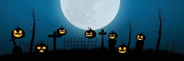 fond vertical d'halloween avec citrouille, maison hantée et pleine lune. flyer ou modèle d'invitation pour la fête d'halloween. illustration vectorielle. vecteur