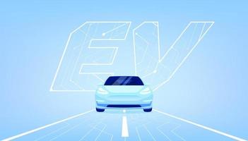 voiture ev ou véhicule électrique sur fond bleu. vecteur