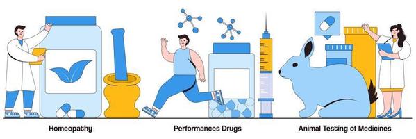 pack illustré d'homéopathie, de médicaments de performance et d'expérimentation animale de médicaments