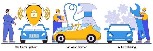 système d'alarme de voiture, service de lavage et pack illustré de détails automobiles