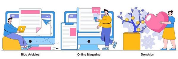 articles de blog, magazine en ligne et pack illustré de dons vecteur