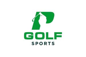 logo d'icône de lettre alphabet p pour modèle vectoriel de conception de logo de golf, étiquette vectorielle de golf, logo de championnat de golf, illustration, icône créative, concept de conception