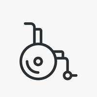 icône de ligne de fauteuil roulant. médecine et soins de santé, signe handicapé. illustration graphique vectorielle. trait modifiable vecteur