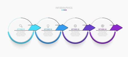 modèle de conception d'étiquettes infographiques vectorielles avec icônes et 4 options ou étapes. peut être utilisé pour le diagramme de processus, les présentations, la mise en page du flux de travail, la bannière, l'organigramme, le graphique d'informations. vecteur