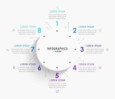 modèle de conception d'étiquettes infographiques vectorielles avec icônes et 8 options ou étapes. peut être utilisé pour le diagramme de processus, les présentations, la mise en page du flux de travail, la bannière, l'organigramme, le graphique d'informations. vecteur