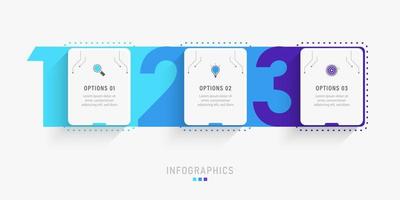 modèle de conception d'étiquettes infographiques vectorielles avec icônes et 3 options ou étapes. peut être utilisé pour le diagramme de processus, les présentations, la mise en page du flux de travail, la bannière, l'organigramme, le graphique d'informations. vecteur