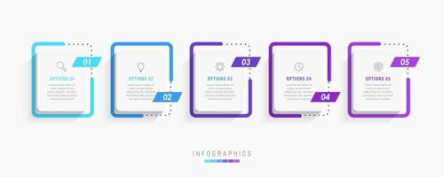 modèle de conception d'étiquettes infographiques vectorielles avec icônes et 5 options ou étapes. peut être utilisé pour le diagramme de processus, les présentations, la mise en page du flux de travail, la bannière, l'organigramme, le graphique d'informations. vecteur