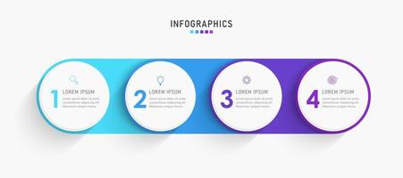 modèle de conception d'étiquettes infographiques vectorielles avec icônes et 4 options ou étapes. peut être utilisé pour le diagramme de processus, les présentations, la mise en page du flux de travail, la bannière, l'organigramme, le graphique d'informations. vecteur