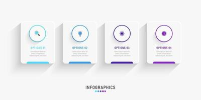 modèle de conception d'étiquettes infographiques vectorielles avec icônes et 4 options ou étapes. peut être utilisé pour le diagramme de processus, les présentations, la mise en page du flux de travail, la bannière, l'organigramme, le graphique d'informations. vecteur