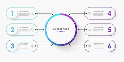 modèle de conception d'étiquettes infographiques vectorielles avec icônes et 6 options ou étapes. peut être utilisé pour le diagramme de processus, les présentations, la mise en page du flux de travail, la bannière, l'organigramme, le graphique d'informations. vecteur