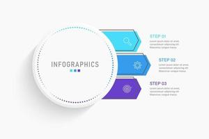 modèle de conception d'étiquettes infographiques vectorielles avec icônes et 3 options ou étapes. peut être utilisé pour le diagramme de processus, les présentations, la mise en page du flux de travail, la bannière, l'organigramme, le graphique d'informations.