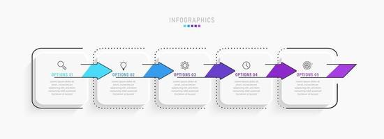 modèle de conception d'étiquettes infographiques vectorielles avec icônes et 5 options ou étapes. peut être utilisé pour le diagramme de processus, les présentations, la mise en page du flux de travail, la bannière, l'organigramme, le graphique d'informations. vecteur