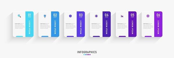 modèle de conception d'étiquettes infographiques vectorielles avec icônes et 6 options ou étapes. peut être utilisé pour le diagramme de processus, les présentations, la mise en page du flux de travail, la bannière, l'organigramme, le graphique d'informations. vecteur