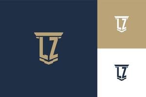 création de logo d'initiales de monogramme lz avec icône de pilier. création de logo de droit d'avocat vecteur