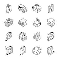 collection d'icônes de contour de services d'emballage vecteur