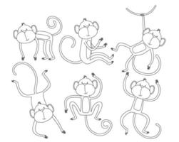 ensemble de lignes vectorielles animales de singe. vecteur