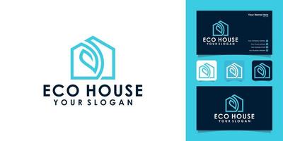 logo de maison naturelle avec feuilles et modèle de conception de maison abstraite et carte de visite vecteur