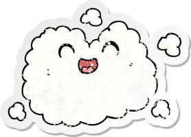 autocollant en détresse d'un nuage de fumée heureux de dessin animé vecteur