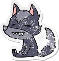 autocollant en détresse d'un dessin animé de loup en colère vecteur