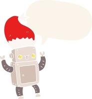 robot de noël dessin animé et bulle de dialogue dans un style rétro vecteur