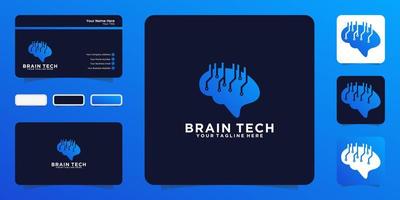 inspiration de conception de logo de cerveau de technologie de puce et carte de visite vecteur