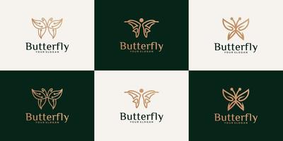 collection de beaux logos de papillons avec un style d'art en ligne vecteur