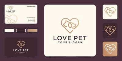 modèles de conception de style art ligne logo pet love et carte de visite vecteur