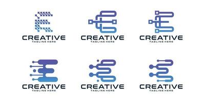 ensemble de lettre créative e logo de technologie numérique moderne vecteur