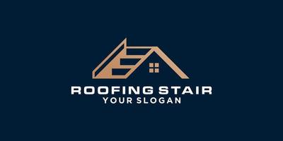 création de logo de toit et d'escalier. concept de logo immobilier, propriété et immobilier. modèle de logo vectoriel