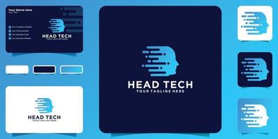 logo de technologie de tête, vecteur de concept de logo de tête de pixel, modèle de logo de technologie robotique et carte de visite
